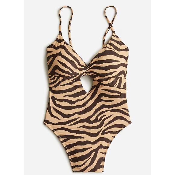 J Crew Front Twist One Piece Swimsuit Zebra Stripes Plus 22 Pool Beach Vacation - Picture 1 of 8